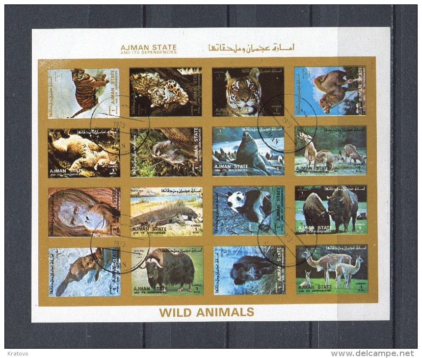 AJMAN 1973 Mi # 2845 - 2860 IMPERF WILD ANIMALS CTO USED - Ajman