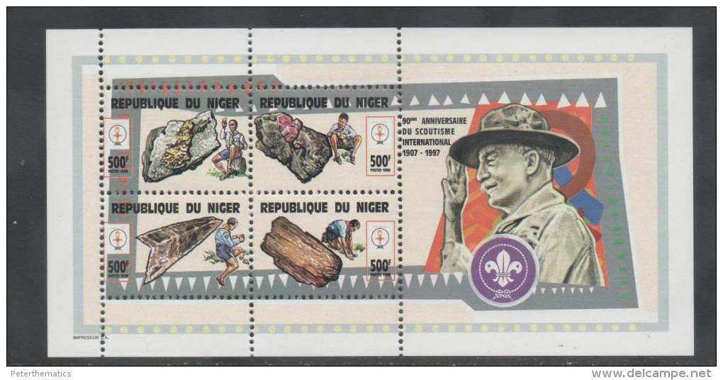 NIGER, 1998, MNH, SCOUTS, MINERALS, SHEETLET OF 4v - Minerals