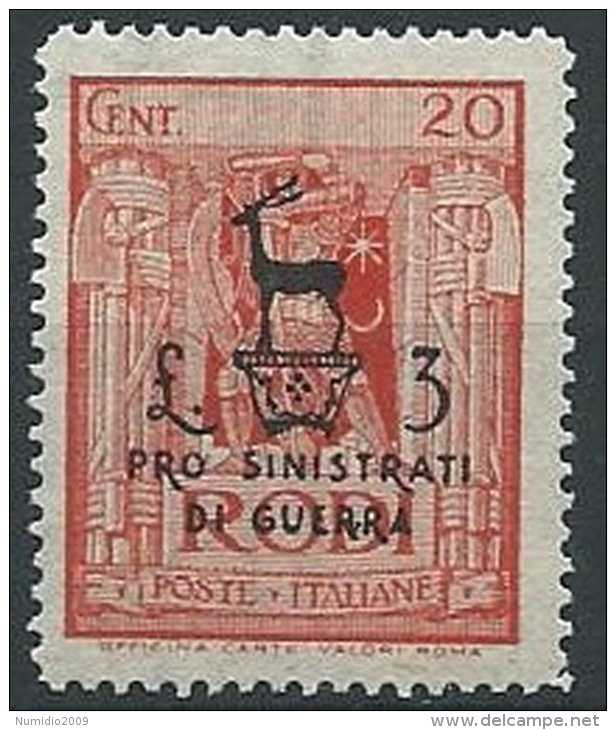 1944 EGEO OCCUPAZIONE TEDESCA PRO SINISTRATI 20 CENT MNH ** - G016 - Ägäis (Dt. Bes.)