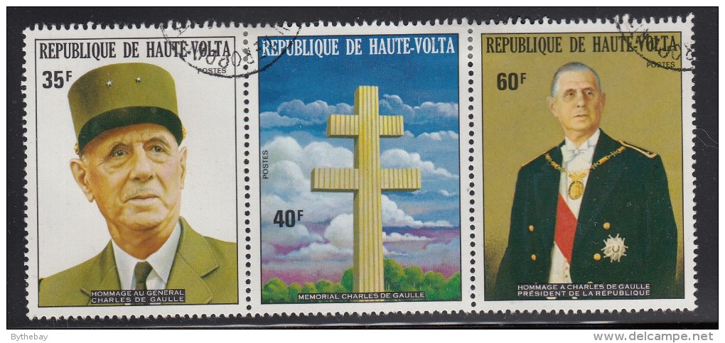 Upper Volta/Burkina Faso Used Scott #327a Strip Of 3 Charles De Gaulle - Haute-Volta (1958-1984)