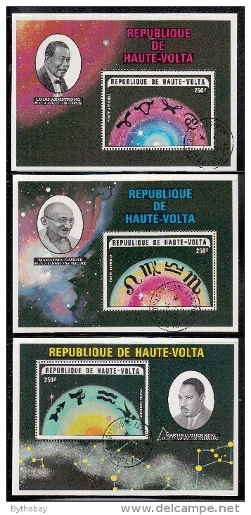 Upper Volta/Burkina Faso Used Scott #C176-#C178 Souvenir Sheets Zodiac Signs Louis Armstrong, Ghandi, Martin Luther King - Haute-Volta (1958-1984)