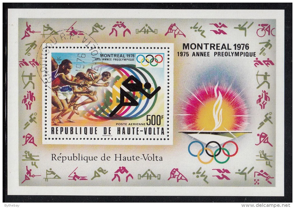 Upper Volta/Burkina Faso Used Scott #C230 Souvenir Sheet 500fr Sprint - 1976 Summer Olympics Montreal - Haute-Volta (1958-1984)