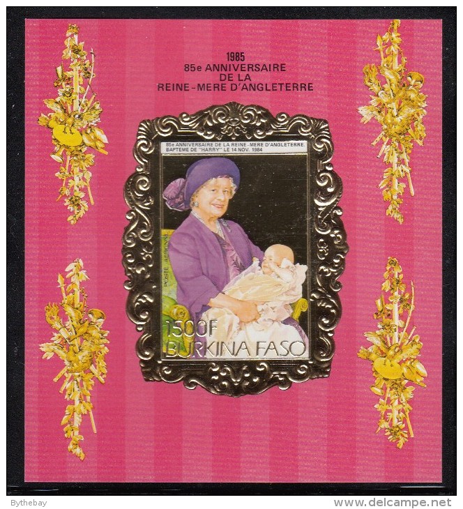 Burkina Faso MNH Scott #707A Imperf Souvenir Sheet 1500fr Christening Of Prince Harry - Queen Mother´s 85th - Burkina Faso (1984-...)