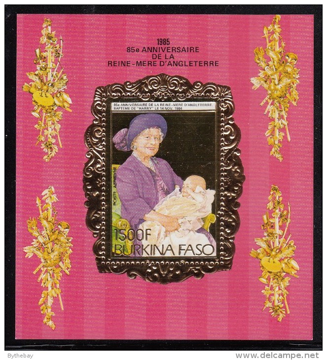 Burkina Faso MNH Scott #707A  Souvenir Sheet 1500fr Christening Of Prince Harry - Queen Mother´s 85th - Burkina Faso (1984-...)