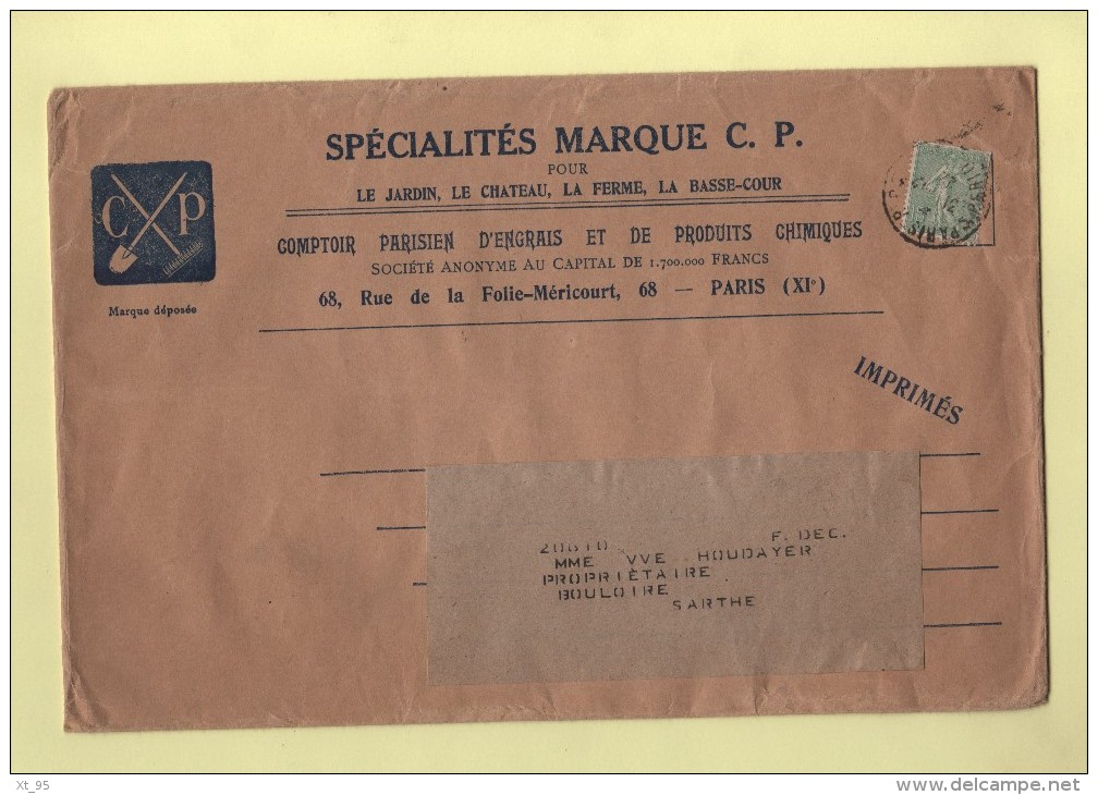Marque CP - Jardin Chateau Ferme Basse Cour - Engrais Produits Chimiques - Paris  - 15c Semeuse Lignee - 1877-1920: Période Semi Moderne