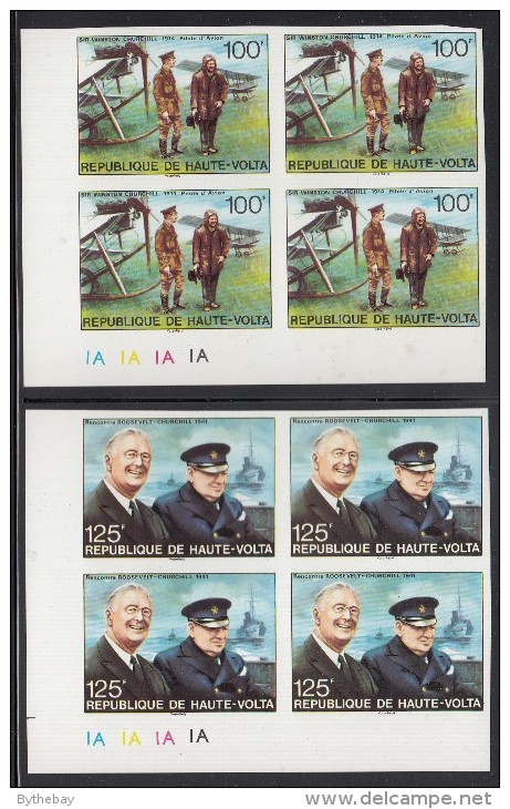 Upper Volta/Burkina Faso MNH Scott 346-#350 Set Of 5 Imperf Lower Left Plate Blocks Sir Winston Churchill - Opper-Volta (1958-1984)