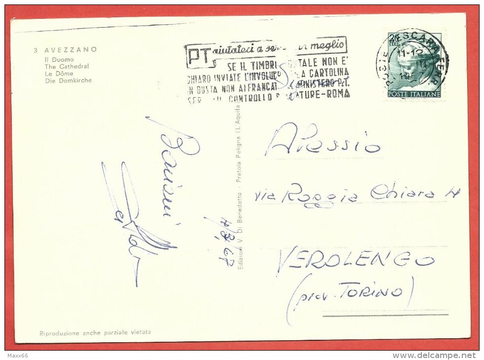 CARTOLINA VG ITALIA - AVEZZANO (AQ) - Il Duomo - 10 X 15 - ANNULLO 1967 PESCARA - Avezzano