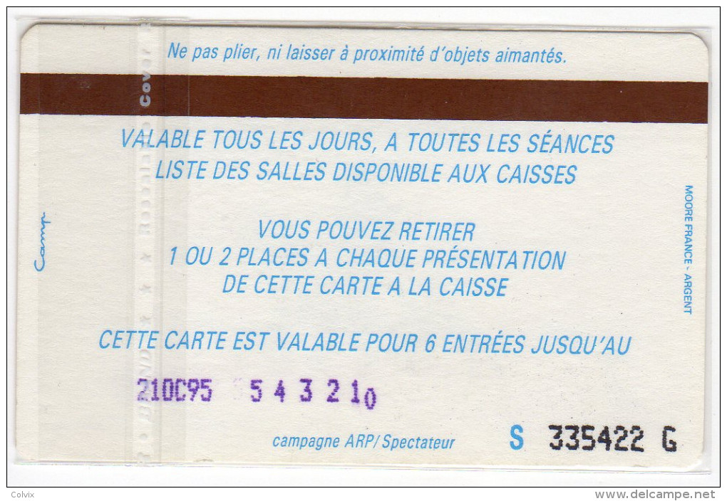 FRANCE CARTE UGC 2 PLACES Numérotée Oct 1995 - Kinokarten