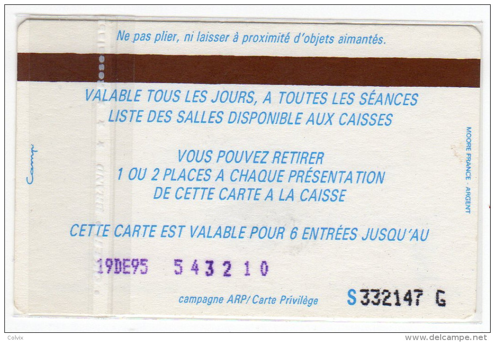 FRANCE CARTE UGC 2 PLACES Numérotée Dec 1995 - Cinécartes