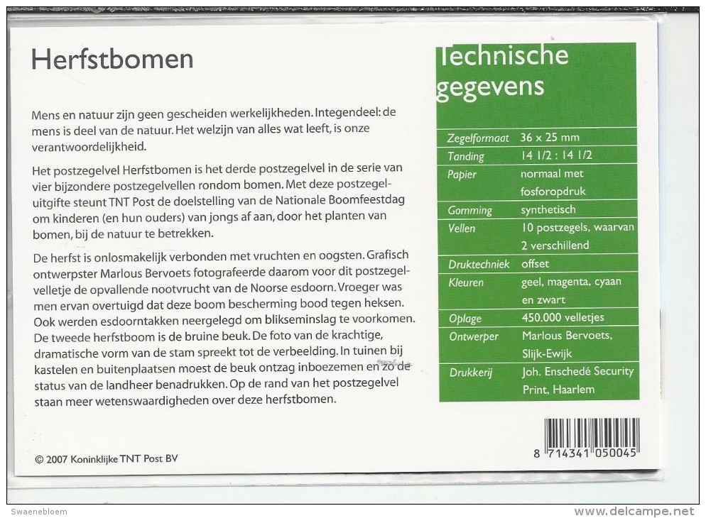 Pz.- Nederland Postfris PTT Mapje Nummer 361 - 21-09-2007 - Herfstbomen. 2 Scans - Nuevos