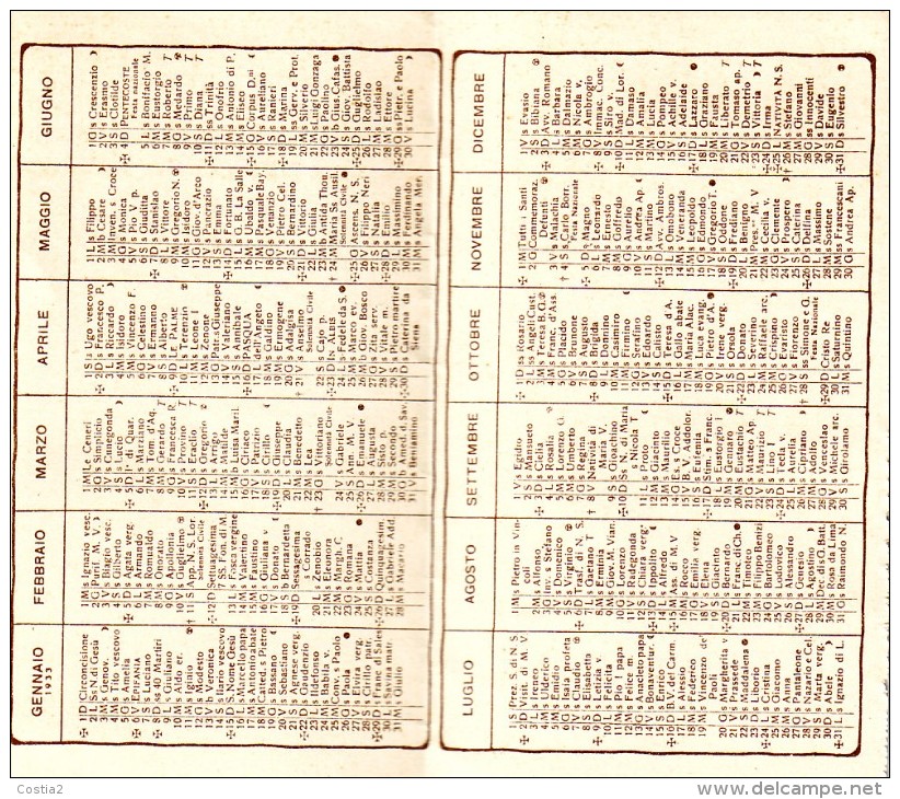 Calendarietto Religioso 1933 - Tamaño Pequeño : 1921-40