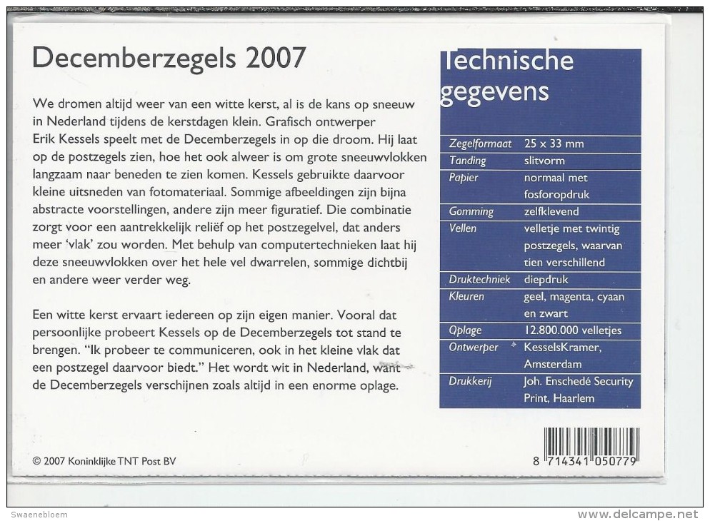 Pz.- Nederland Postfris PTT Mapje Nummer 367 - 22-11-2007 - Decemberzegels. 2 Scans - Ungebraucht