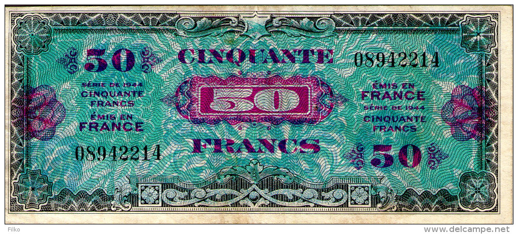 France,50 Francs,type Drapeau,P.117a,alphabet:08942214,see Scan - 1944 Drapeau/Francia