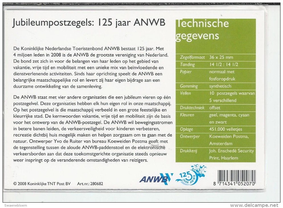 Pz.- Nederland Postfris PTT mapje nummer 377 a-b-c-d-e - 20-05-2008 - Jubileumpostzegels: AEX, Bruna, ANWB, ECB, KNAW.