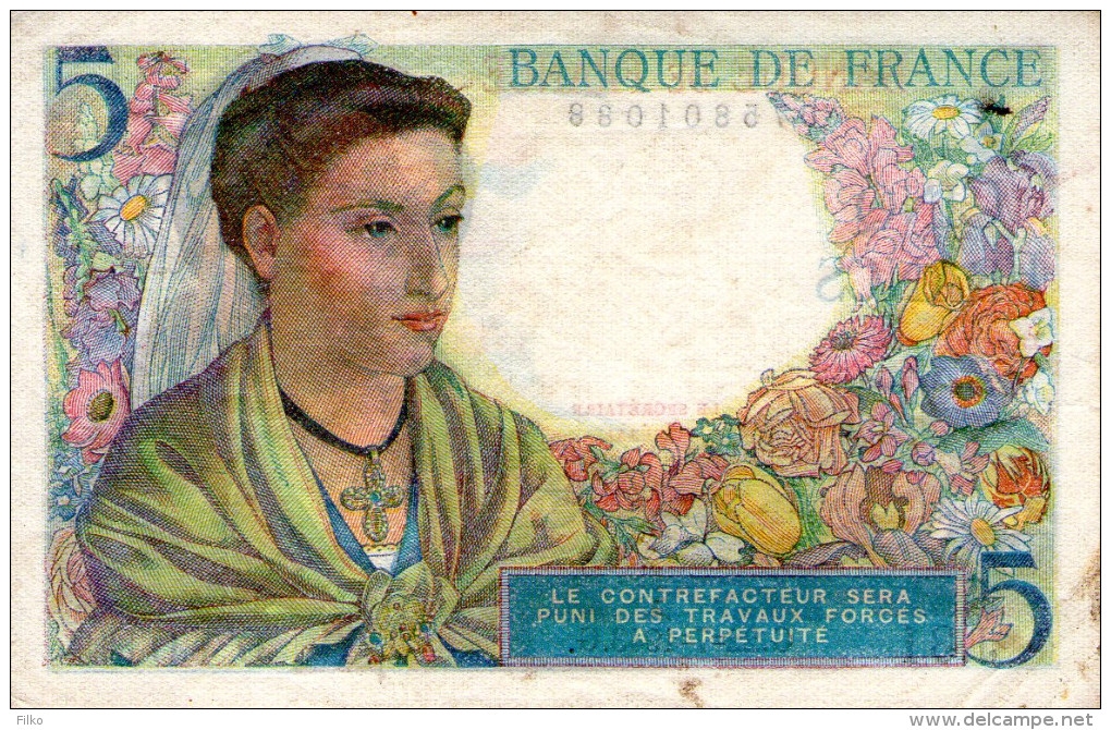 France,5 Francs Type Berger, July 22nd 1943,P.98a,Alphabet J 31,see Scan - 5 F 1943-1947 ''Berger''