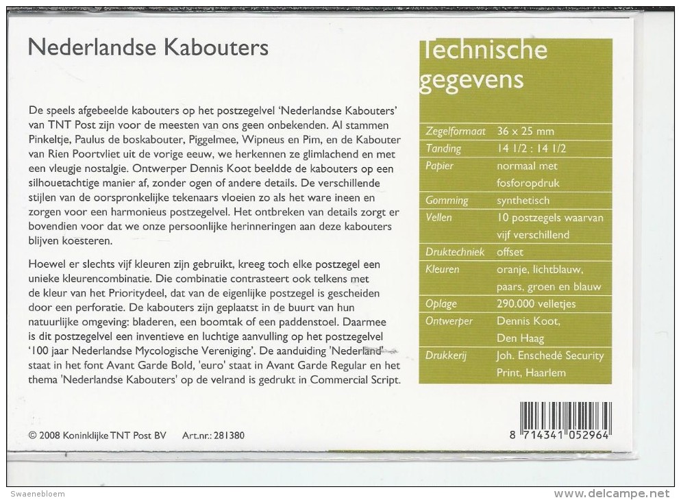 Pz.- Nederland Postfris PTT Mapje Nummer 384 - 01-10-2008 - Nederlandse Kabouters. 2 Scans - Neufs