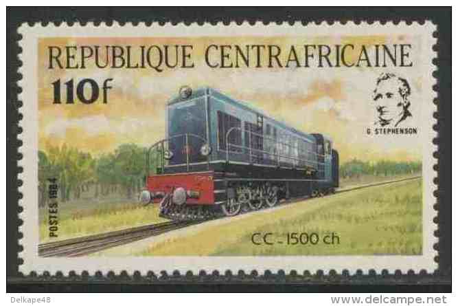 Central African Republic 1984 Mi 1026 YT 620 ** CC-1500 Ch Loc0motive + Portrait George Stephenson / Lokomotive - Treinen