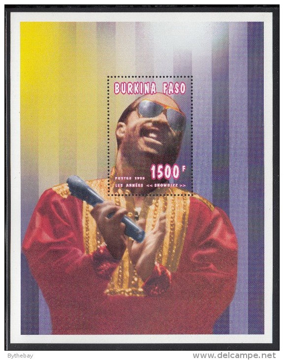 Burkina Faso MNH Scott #1064 Souvenir Sheet 1500fr Stevie Wonder - Entertainers - Burkina Faso (1984-...)