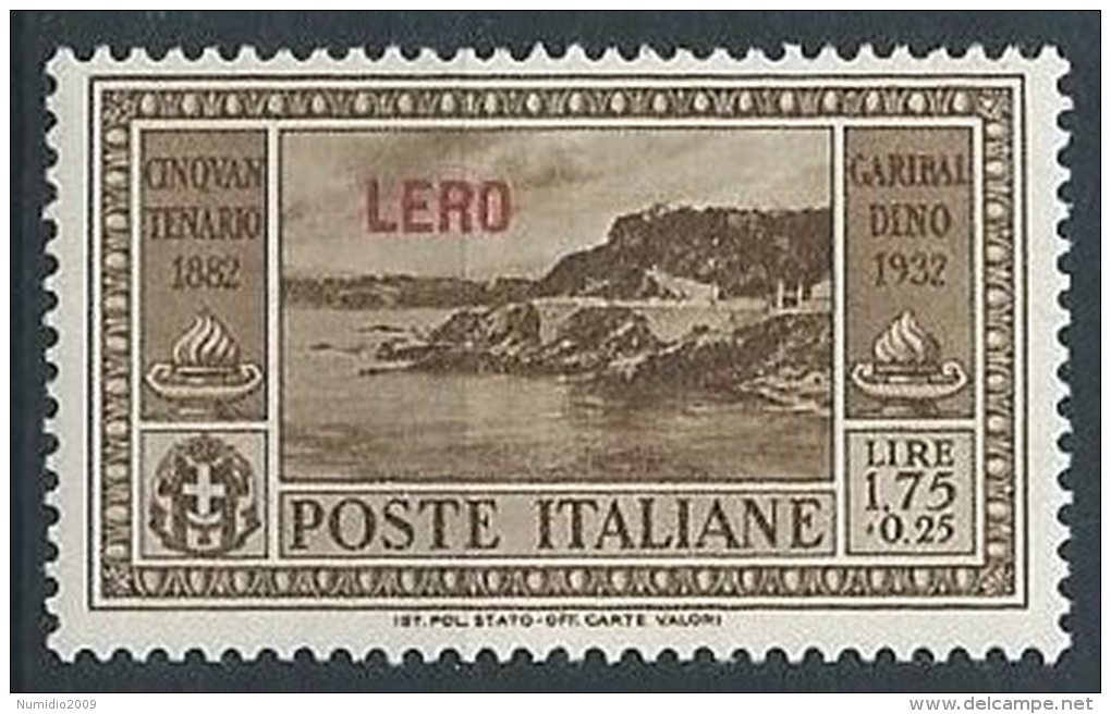 1932 EGEO LERO GARIBALDI 1,75 LIRE MH * - G036 - Egée (Lero)