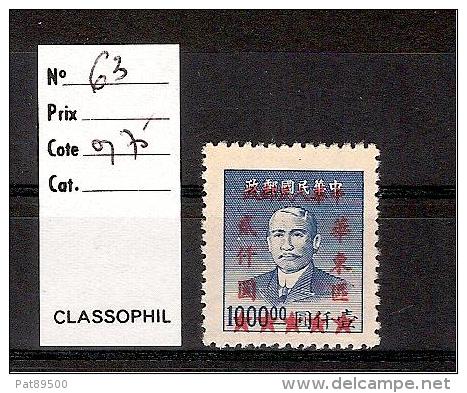 CHINE ORIENTALE  1949 /YT N° 63*  Neuf Sans Gomme/ Cote 2006 = 0.75 Euros - China Oriental 1949-50