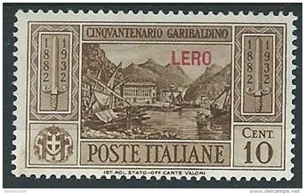 1932 EGEO LERO GARIBALDI 10 CENT MH * - G035 - Egée (Lero)