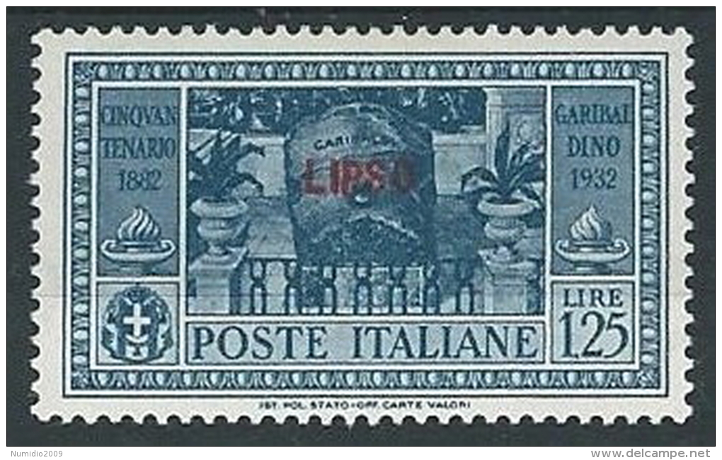 1932 EGEO LIPSO GARIBALDI 1,25 LIRE MH * - G036 - Ägäis (Lipso)