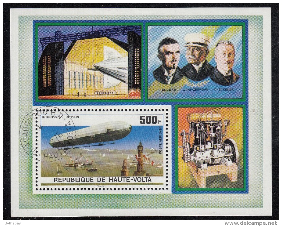 Upper Volta/Burkina Faso Used Scott #C237 Souvenir Sheet 500fr Zeppelin Over Bodensee - Haute-Volta (1958-1984)