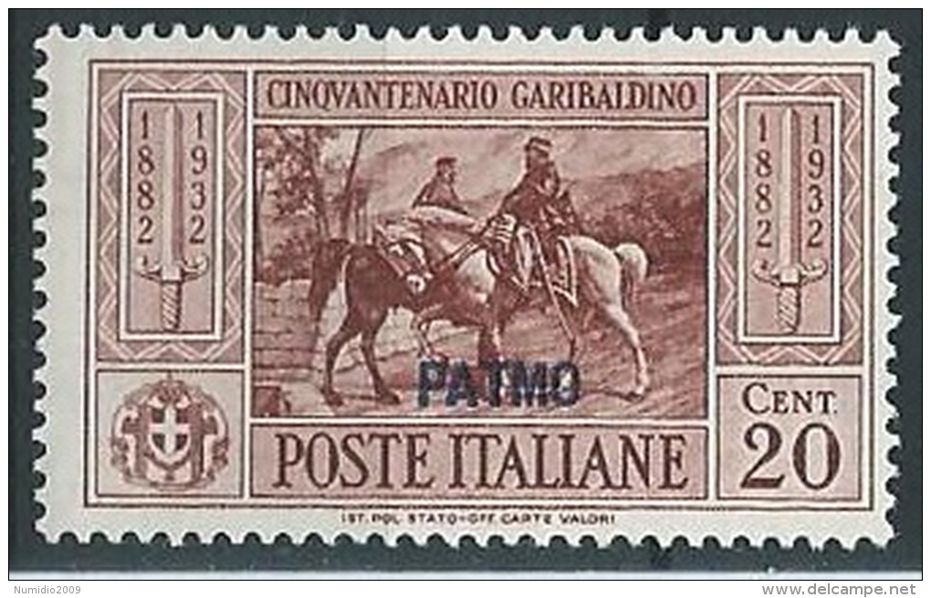 1932 EGEO PATMO GARIBALDI 20 CENT MH * - G037 - Egée (Patmo)