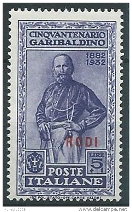 1932 EGEO RODI GARIBALDI 5 LIRE MNH ** - G039 - Egée (Rodi)