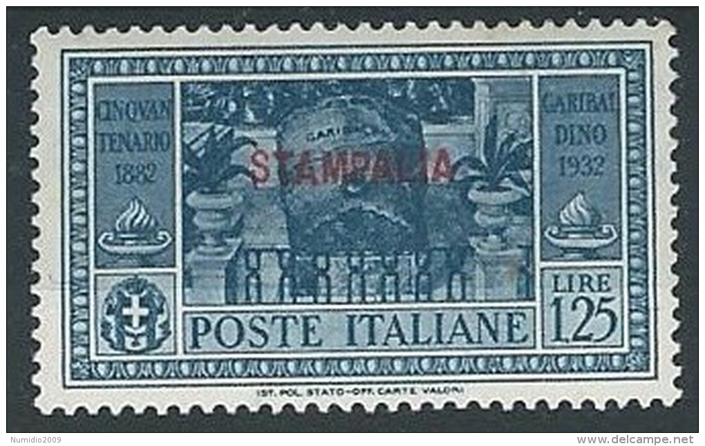 1932 EGEO STAMPALIA GARIBALDI 1,25 LIRE MH * - G041 - Aegean (Stampalia)