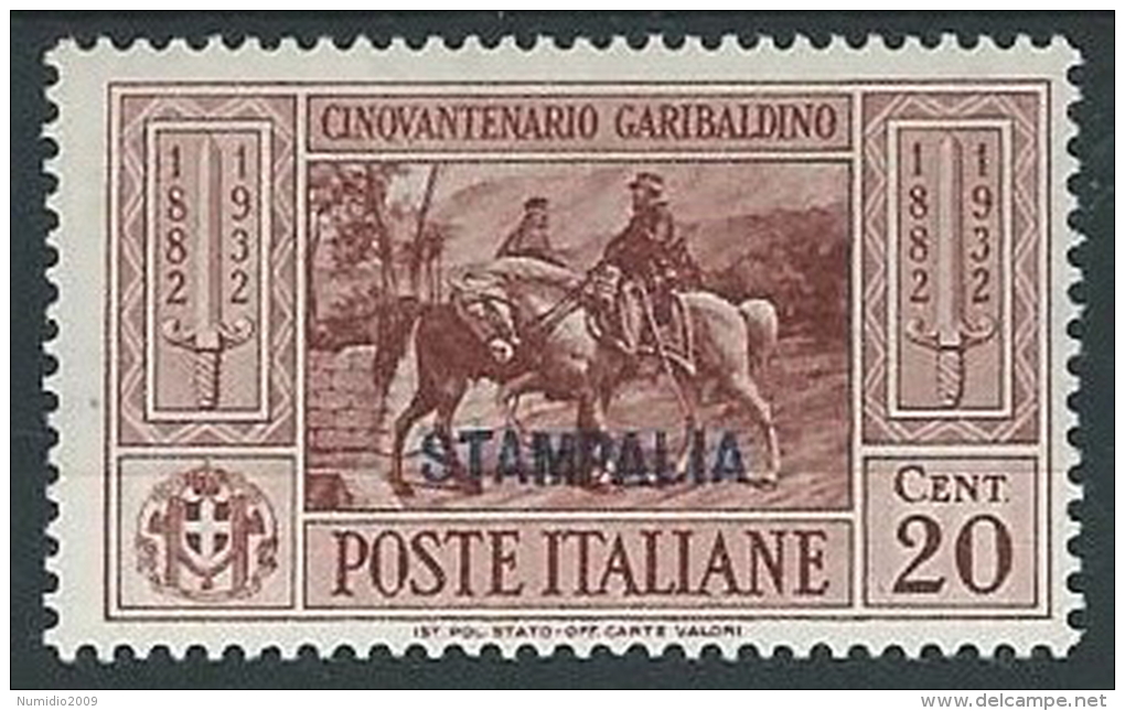 1932 EGEO STAMPALIA GARIBALDI 20 CENT MH * - G041 - Aegean (Stampalia)