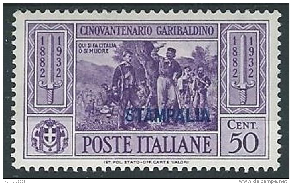 1932 EGEO STAMPALIA GARIBALDI 50 CENT MH * - G041 - Aegean (Stampalia)