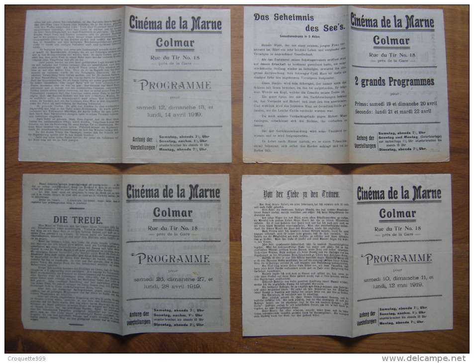 1919 Apres WWI 4 Programmes Cinema Muet COLMAR Et 2 Morceaux De Pellicule Film - Programs