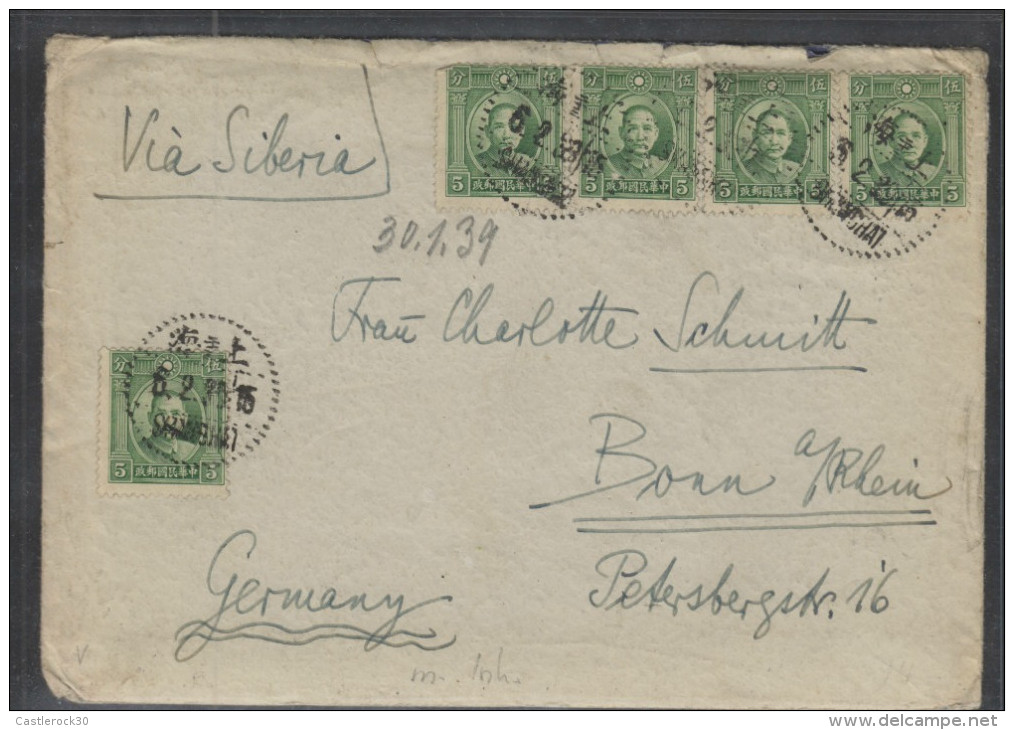 O) 1939 CHINA - CHINE, PRESIDENT SUN YAT SEN, MULTIPLE COVER VIA SIBERIA ,XF - 1912-1949 République