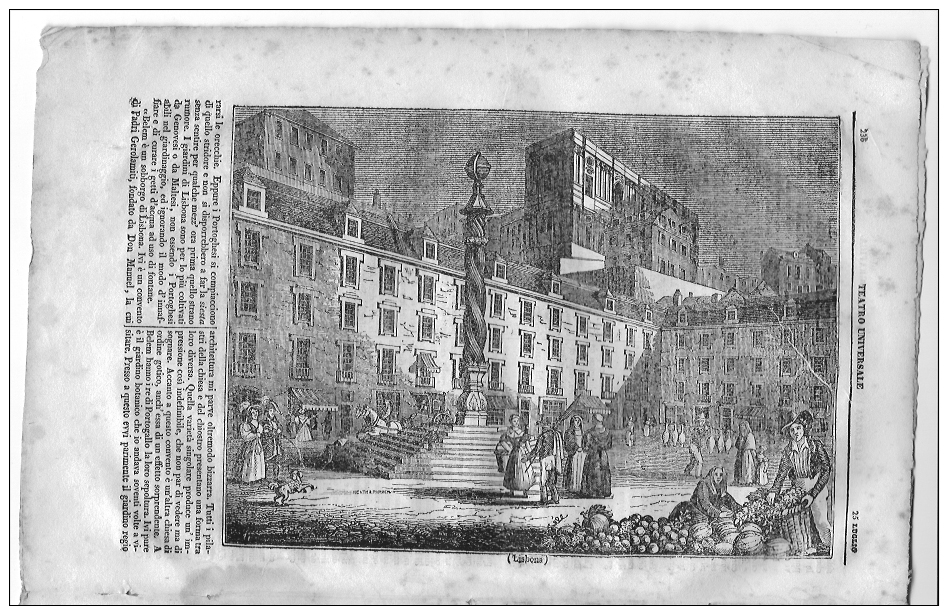 1835 Italian Magazine  Wonderful Engraving Of  LISBON Lisboa   In Portugal - Vor 1900