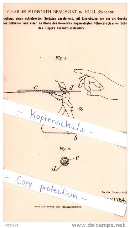 Original Patent   - Charles Midforth Beaumont In Hull , England , 1893 ,  Spielzeugfigur !!! - Armee