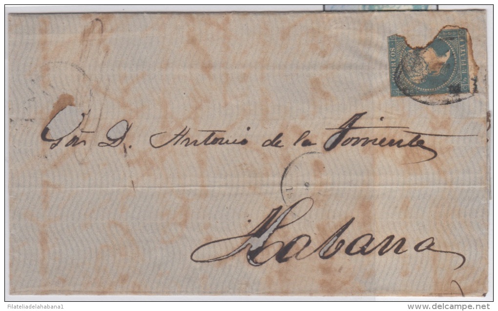 1857-H-116.* CUBA ESPAÑA SPAIN. ISABEL II. 1857. Ed.Ant.7. SOBRE FRAUDE AL CORREO. SELLO ROTO CANCELADO REUTILIZADO. 186 - Voorfilatelie