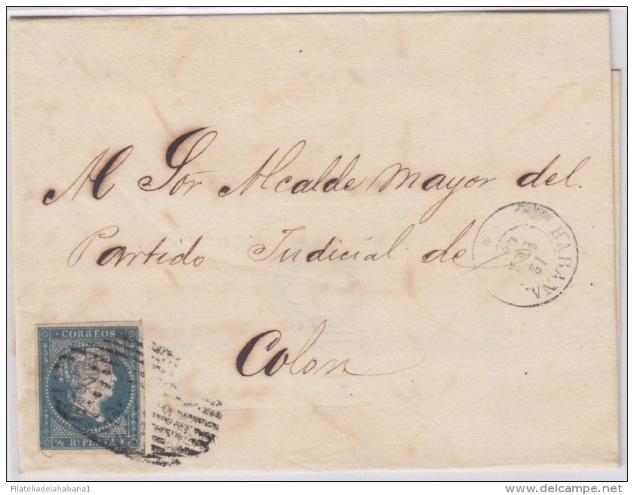 1857-H-119.* CUBA ESPAÑA SPAIN. ISABEL II. 1857. Ed.Ant.7. SOBRE &frac12; R. SEGUNDO MOLDE. MARCA HABANA CON ESTRELLA (* - Vorphilatelie