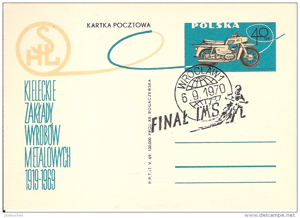 MOTO _Entier Oblitéré Cachet Temporaire MOTO FINAL IMS_WROCLAW  06/09/1970_ - Interi Postali