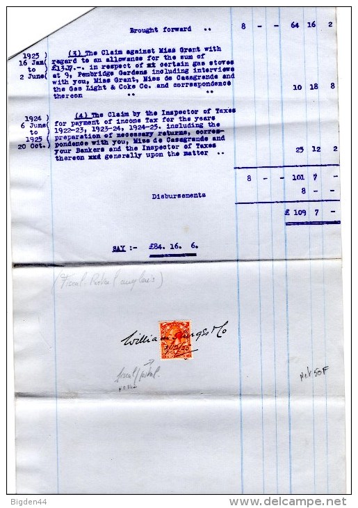 Disbursements_1925_2p_George V_ Postal Stamp Used As Fiscal_Caxton House Westminster - Fiscaux