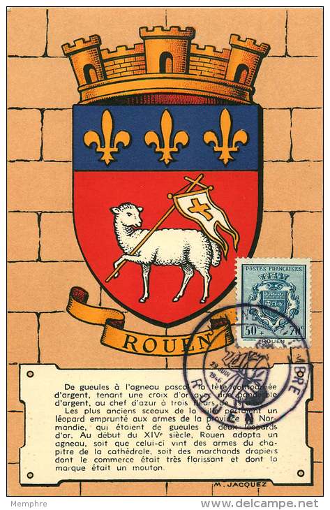 Armoiries De Rouen   Yv 528  Oblitération &laquo;Journée Du Timbre - Rouen - 1946&raquo; - 1940-1949