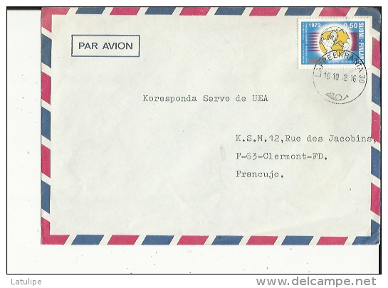 Enveloppe Timbree  Par Avion De LAPPEENRANTA  Finlande   Adressé A Koresponda Servo De UEA --KSM A Clermont Ferrand 63 - Used Stamps