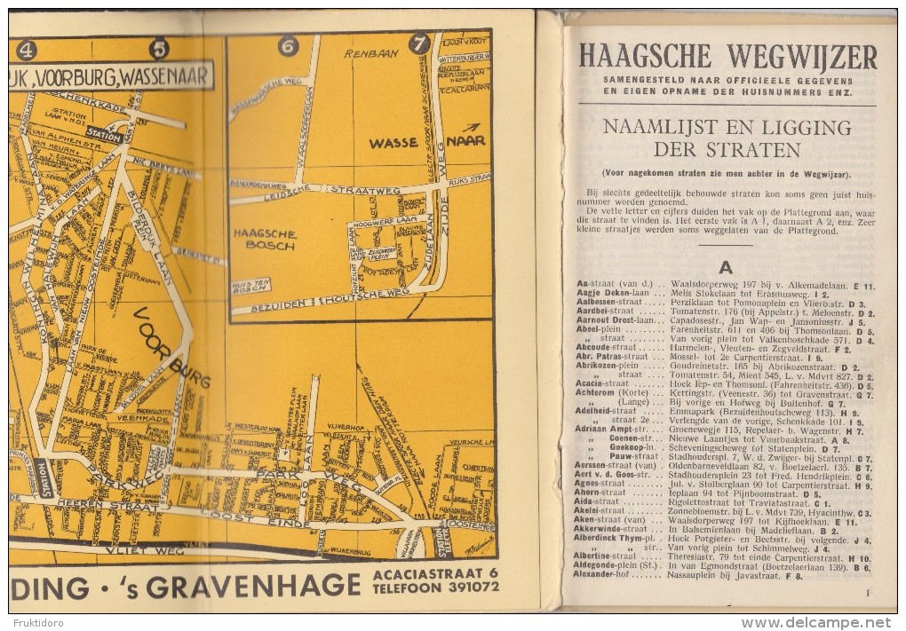 The Netherlands Map Of The Hague From 1930 - Haagsche Wegwijzer - Plattegrond - Stratengids - Geographische Kaarten