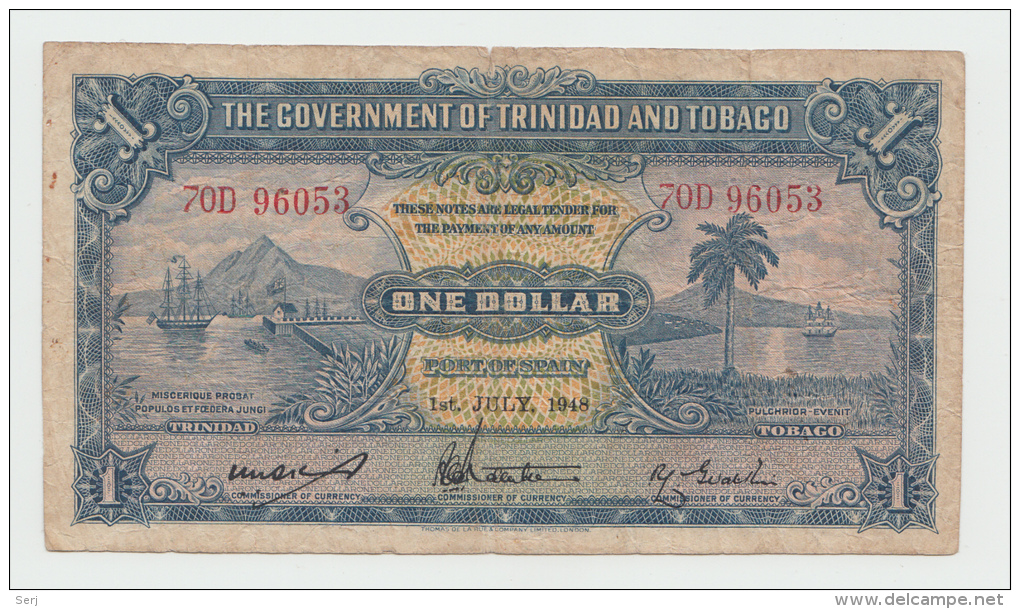 TRINIDAD &amp; TOBAGO 1 DOLLAR 1948 "F" RARE Banknote Pick 5d  5 D - Trindad & Tobago