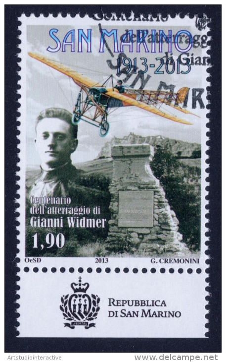 2013 SAN MARINO "CENTENARIO ATTERRAGGIO GIANNI WIDMER" SINGOLO ANNULLO PRIMO GIORNO - Used Stamps