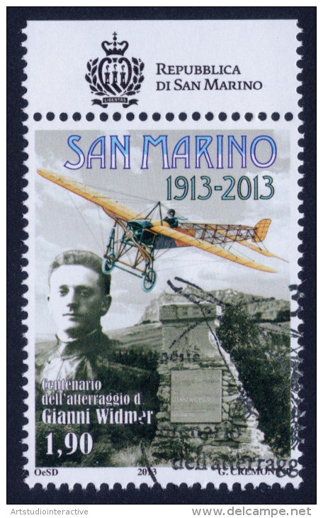 2013 SAN MARINO "CENTENARIO ATTERRAGGIO GIANNI WIDMER" SINGOLO ANNULLO PRIMO GIORNO - Usados