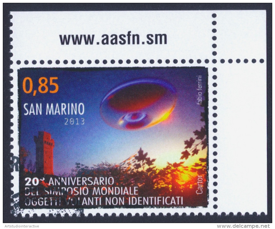 2013 SAN MARINO "20° ANNIVERSARIO SIMPOSIO MONDIALE UFO" SINGOLO ANNULLO PRIMO GIORNO - Oblitérés