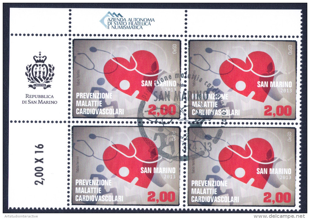 2013 SAN MARINO "MALATTIE CARDIOVASCOLARI" QUARTINA ANNULLO PRIMO GIORNO - Used Stamps