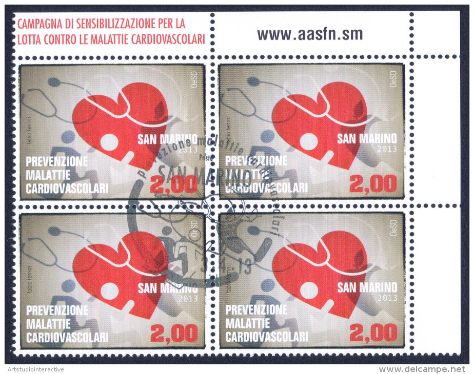 2013 SAN MARINO "MALATTIE CARDIOVASCOLARI" QUARTINA ANNULLO PRIMO GIORNO - Used Stamps