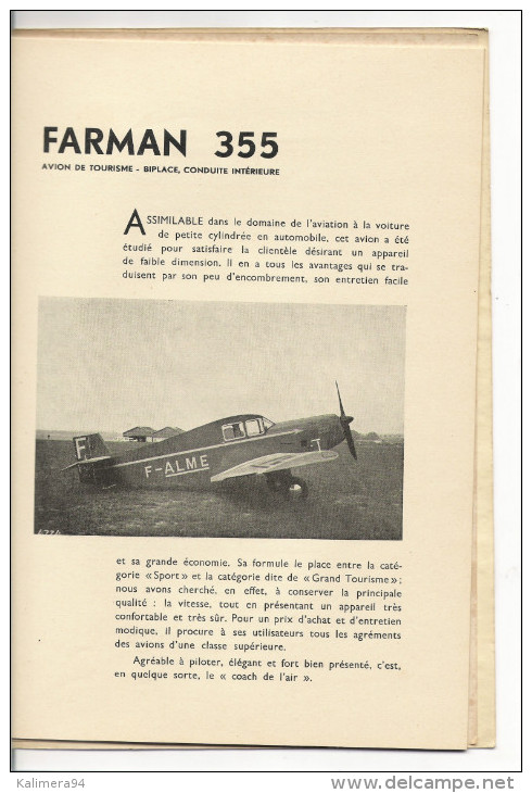 CATALOGUE des avions FARMAN de 1932  ( modèles 360 + 356 + 355 + 400 + 390 + 202 + 190 ) avec TARIFS ( photos MICHAUD )